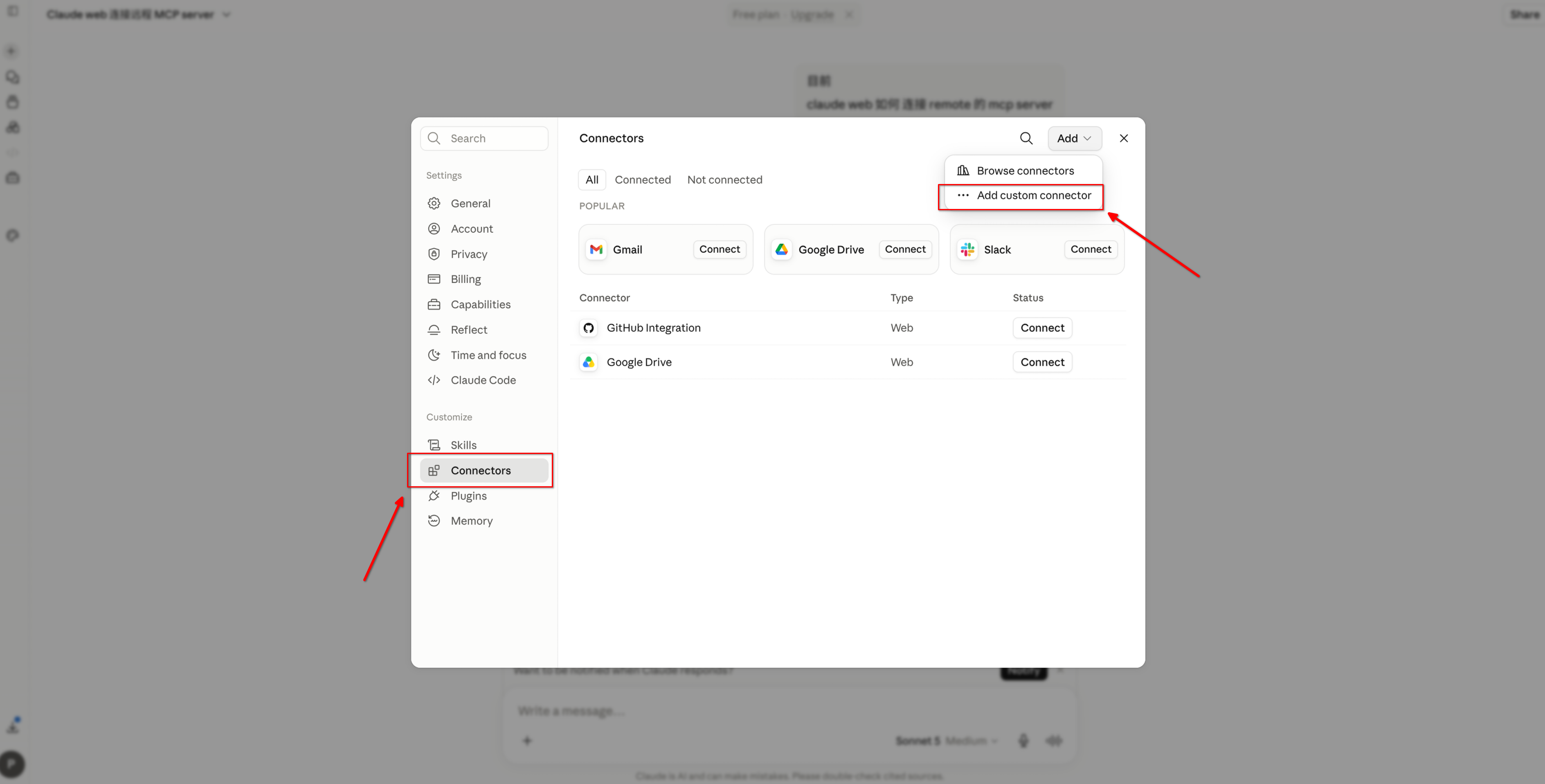 Adding the RockFlow custom connector in Claude web